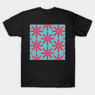 Blue and Pink Vibrant Flower Fusion T-Shirt